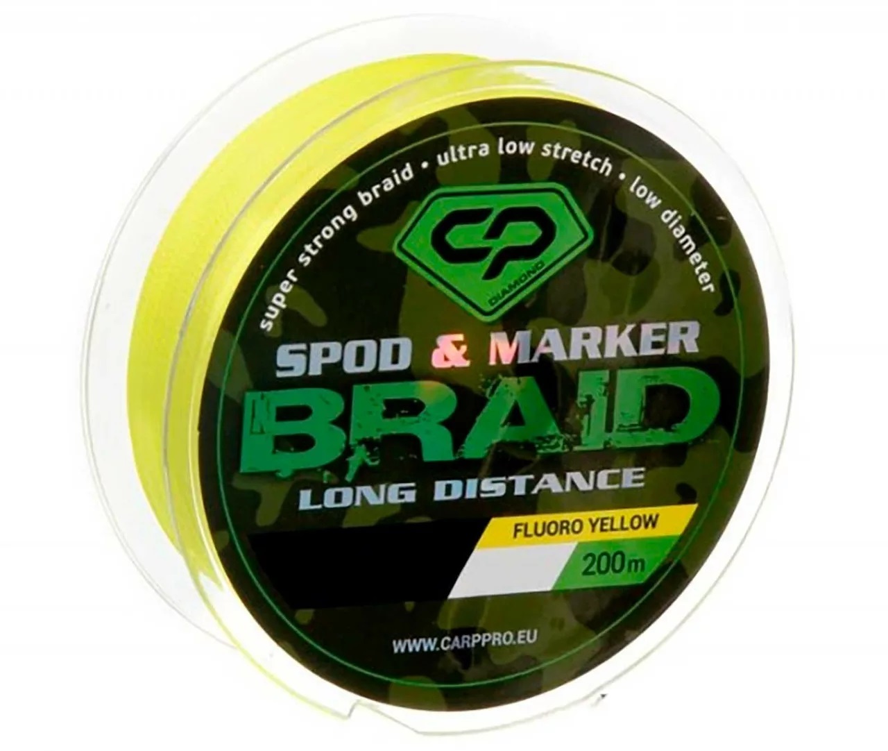 Маркерный и сподовый шнур 0.16 мм Желтый Carp Pro (Карп Про) - Spod and Marker Braid PE X4 Long Distance Fluo  Yellow 9.35 кг  20lb, 200 м