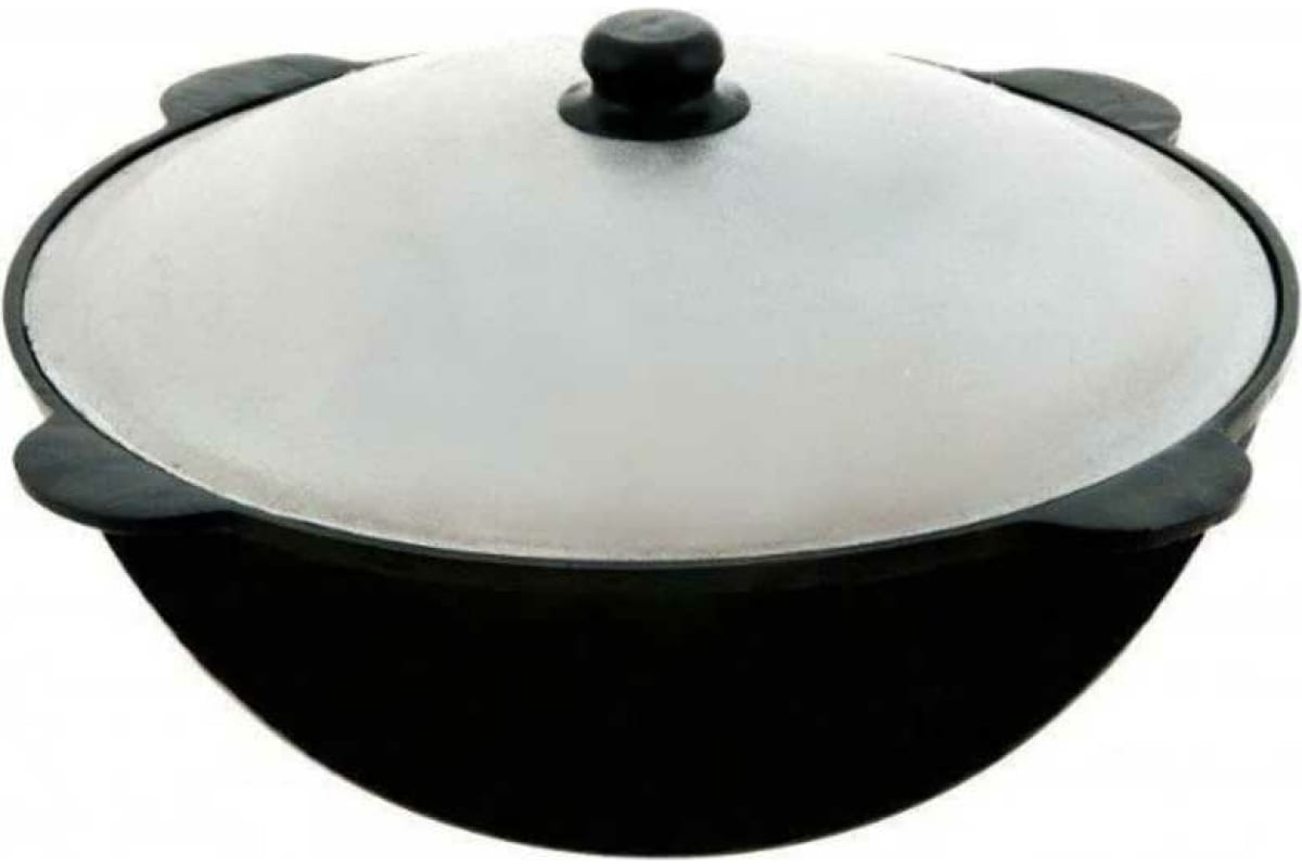 Казан Узбекский чугунный с крышкой 6л плоское дно